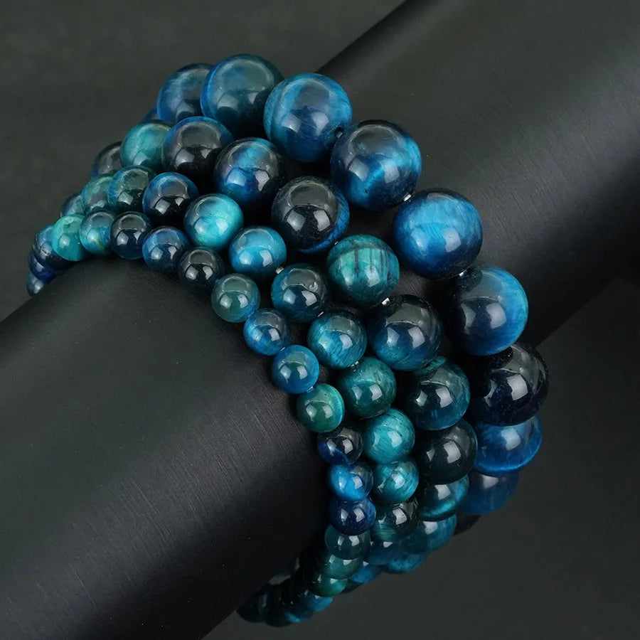 6/8/10/12mm Premium Beaded Bracelet Men Women Natural Blue Tiger Eyes Stone 4 Sizes Elastic Bangles Meditation Healing Jewelry