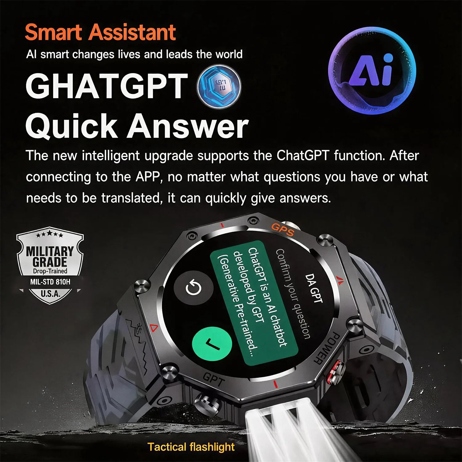 Military Smart Watch T-Rex 3 Bulit-in GPS Compass Altimeter Barometric 10ATM IP69K Waterproof AMOLED Bluetooth Call Smart watch
