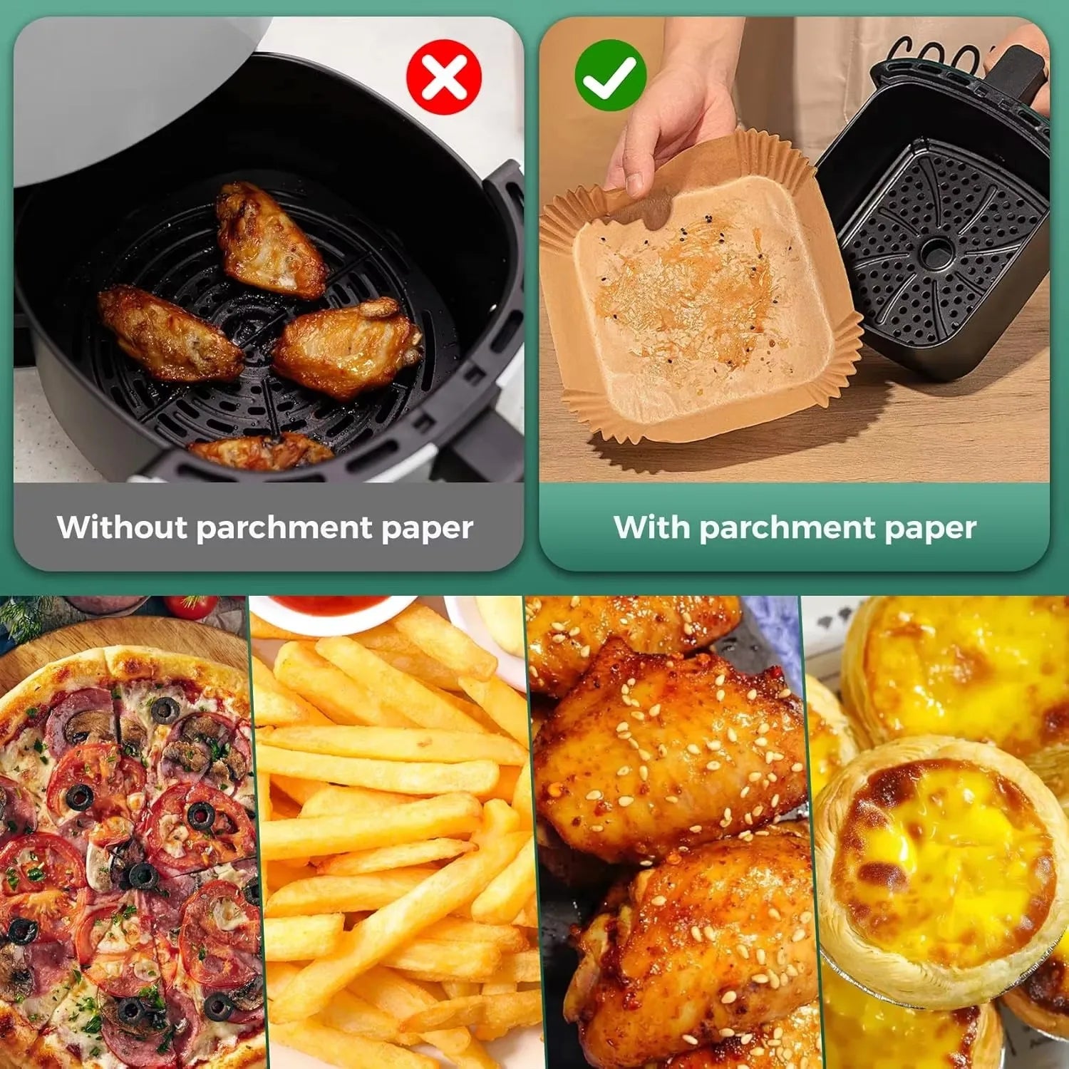 Paper for Air Fryer 20cm Square Air Fryer Accessories for Ninja, Cosori 5.5L, 6L,4.7L,6.5L Oil-Free Air Fryers