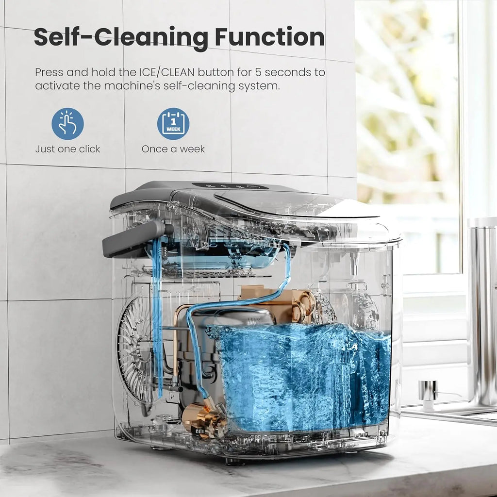 Portable Countertop Ice Maker Machine with Handle, 9 Bullet-Shaped Ice Cubes Ready in 6 Mins, 26Lbs/24H,Customized