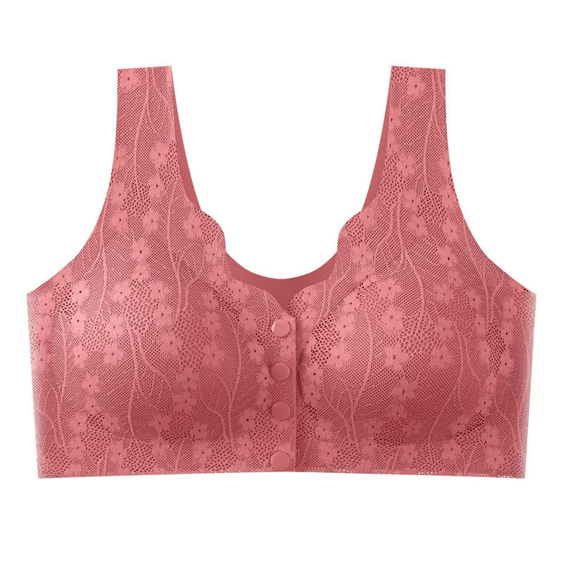 Gather Breathable Comfortable Breast-free Underwire Middle-aged Mom Bra With Large Size Front Buttons Nursing Underwear