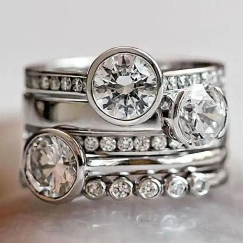 ORZTOON Trend Delicate Sliver Color Rhinestones Round Shape Hoop Rings For Women Party Accessories Gifts Custom Jewelry 2024 New