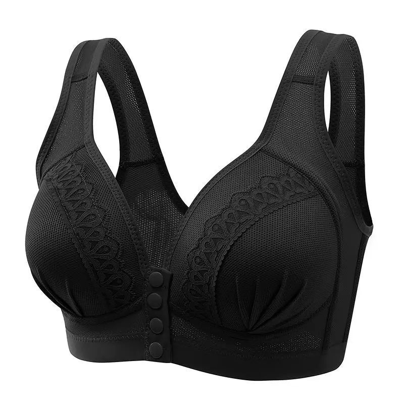 Gather Breathable Comfortable Breast-free Underwire Middle-aged Mom Bra With Large Size Front Buttons Nursing Underwear