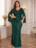 Plus Size Luxury Gold Evening Dresses Women 2024 Long Sleeve Mermaid Formal Sequins Prom Wedding Party Cocktail Gowns