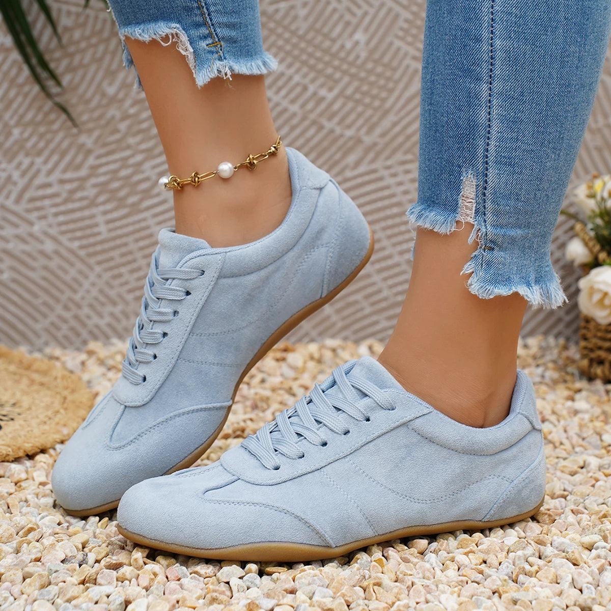 Women Natural Suede Leather Lace-up 2026 New Sneakers Round Toe Soft Comfort Casual Female Outdoor Drive/walk Shoes for Woman