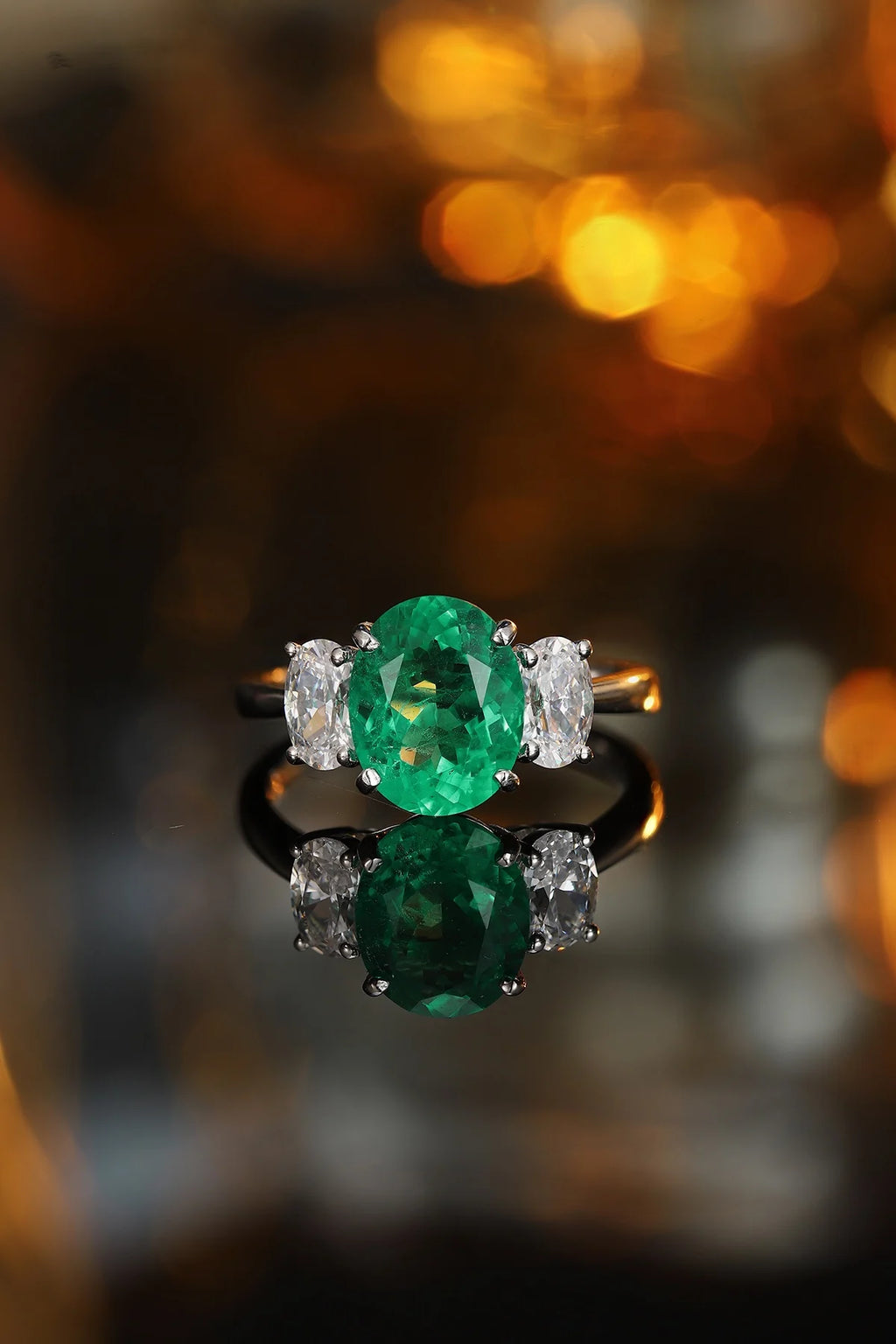 Vintage 3 Stone Ring Lab Grown Emerald Engagement Ring Rhodium Plated 925 Silver for Women Gift Party Wedding Personalized Rings