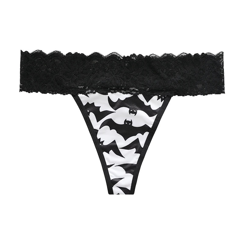 Low Waist Halloween Pattern Design Orange Ice Silk Lace Underwear Knickers Bonded No Show Women Seamless Panties
