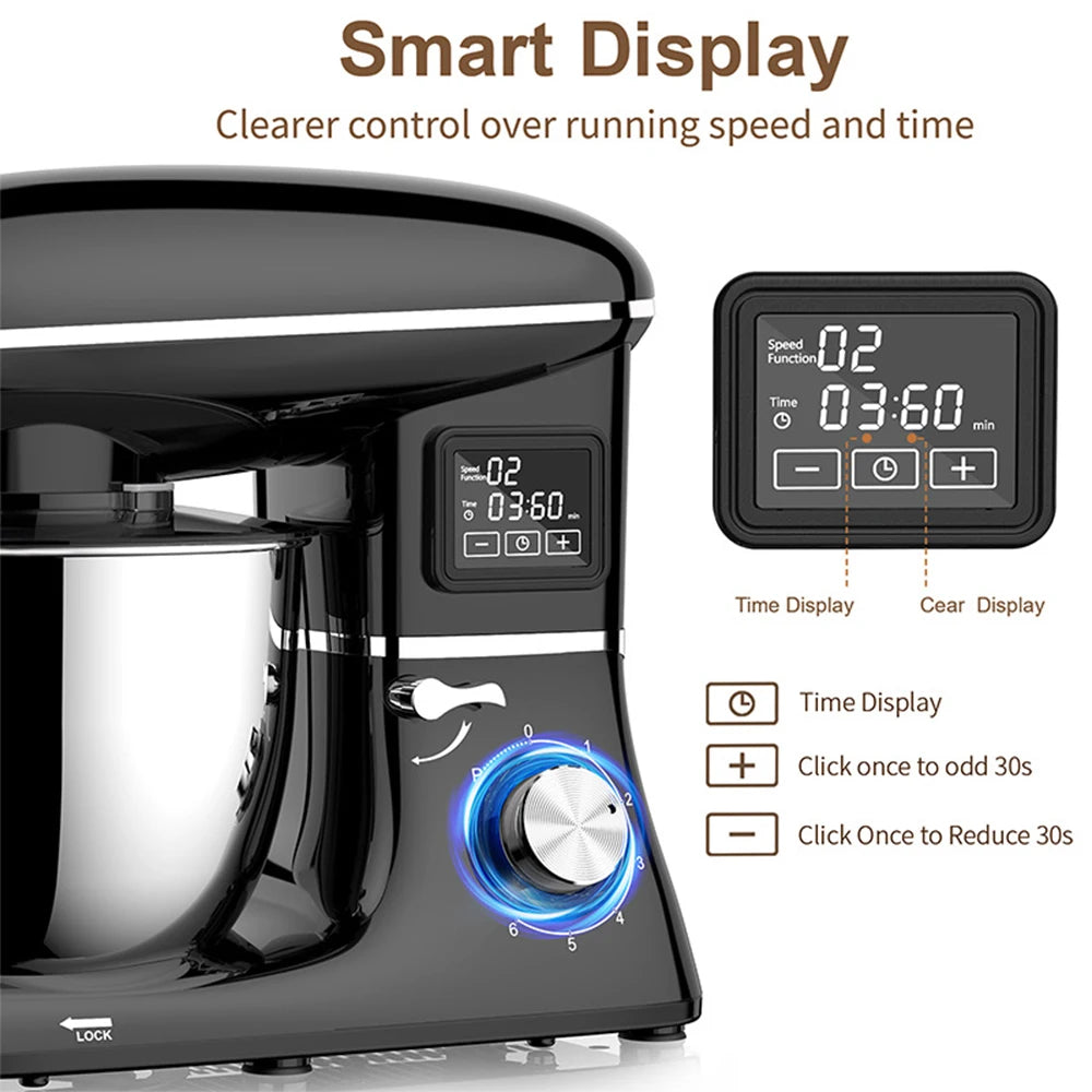 DIVEDEER 6L Multifunctional Household Dough Mixer Electric Chef Machine with Kneading Fermentation LCD Display for Home Kitchen