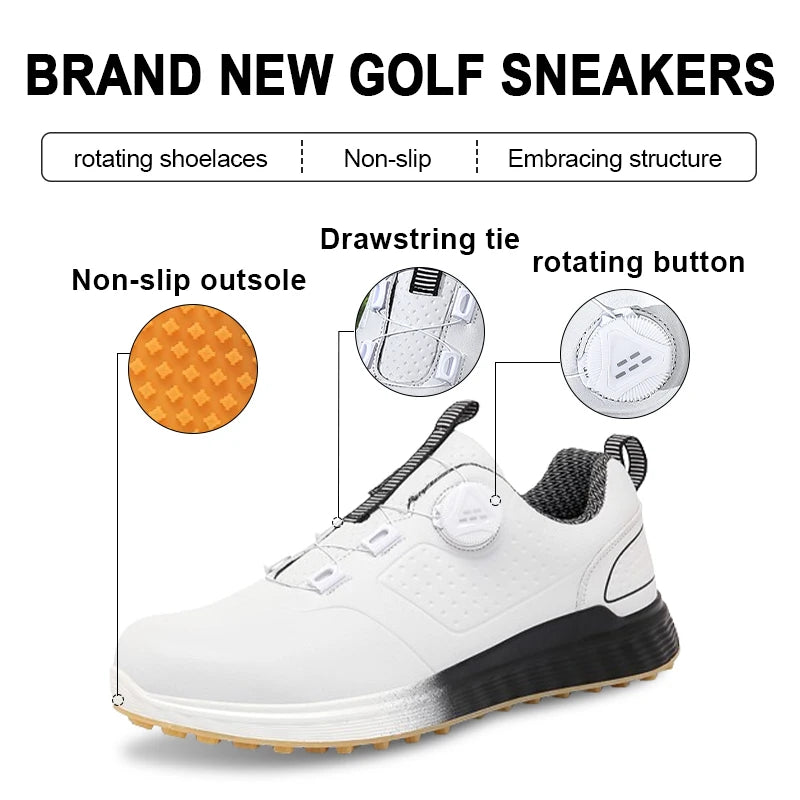 2025 New Men's Waterproof Golf Shoes, Women's Anti-slip Golf Shoes, Outdoor Comfortable Walking Shoes, Rotating LACES