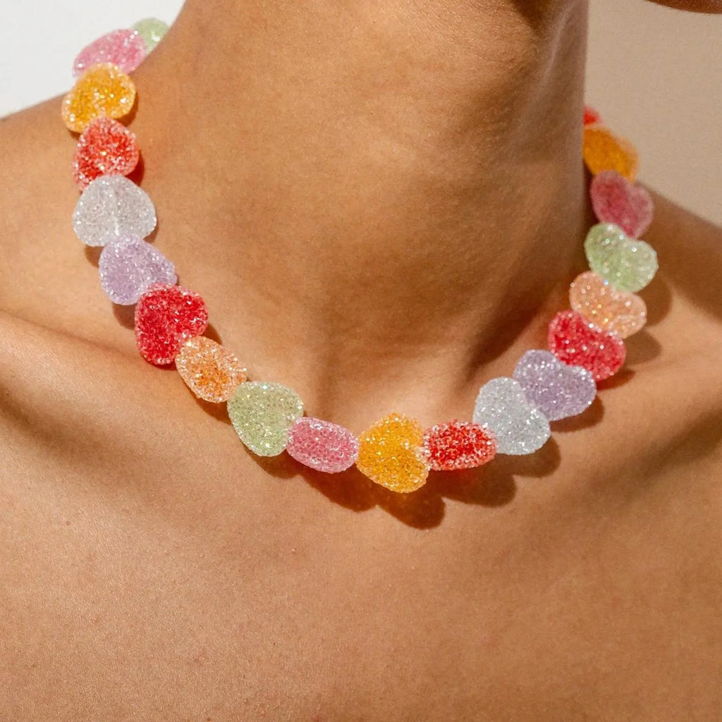 ZAKOL Dopamine Colorful Love Candy Resin Necklace Bracelet Sweet Cute Exaggerated Necklaces Collarbone Chain Accessories Gift