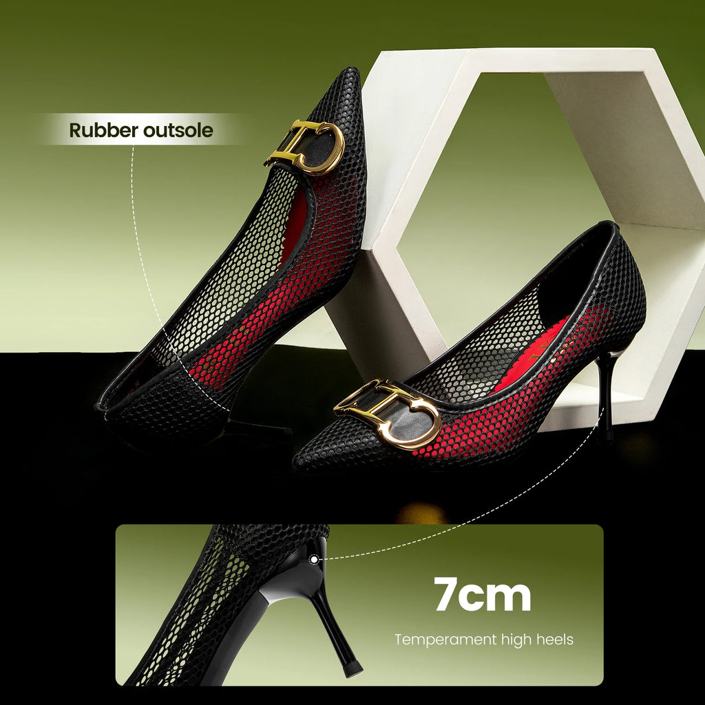 CHCH Women's High Heels 2025 Spring New Hollow Business Women's Shoes 7cm Red Evening Shoes