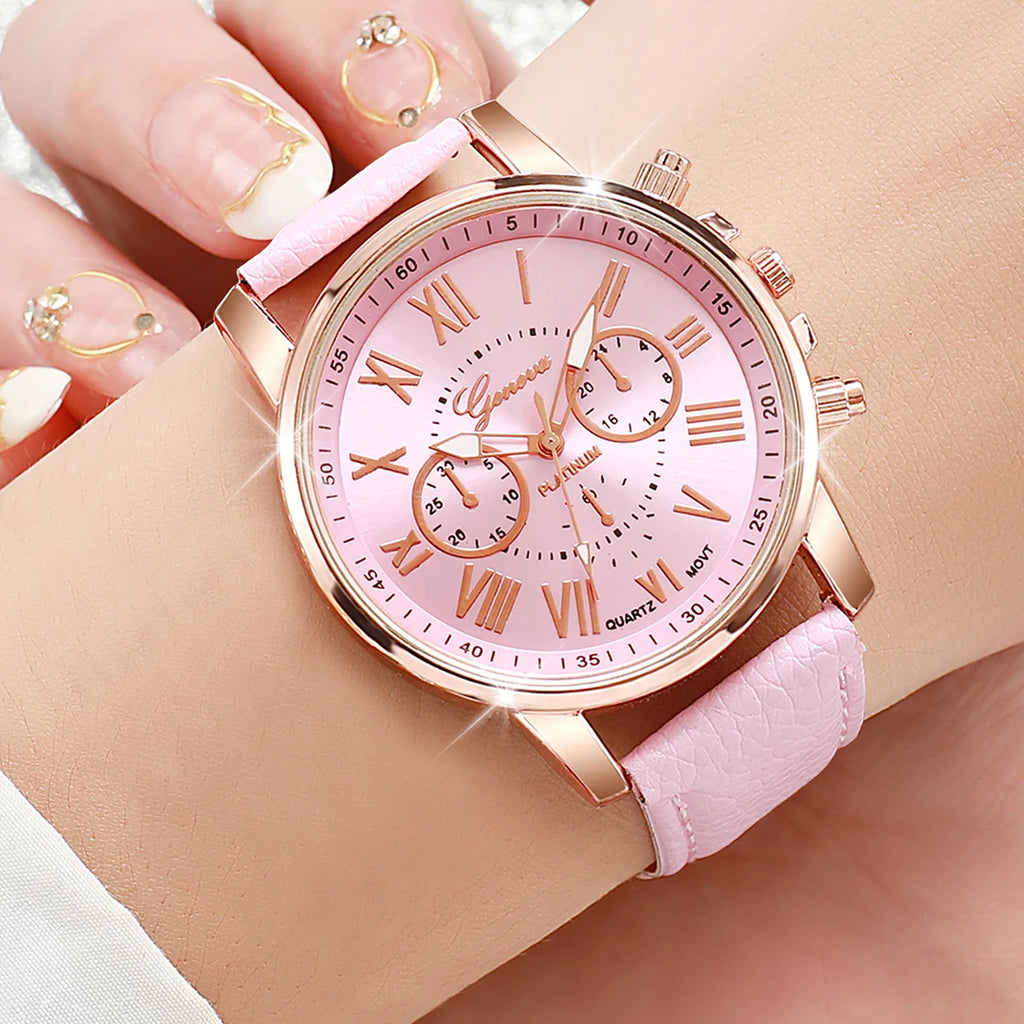 7PCS/Set Women Watches Fashion Quartz Wristwatches Simple Ladies Clock Gift Relogios Feminino（Without Box）