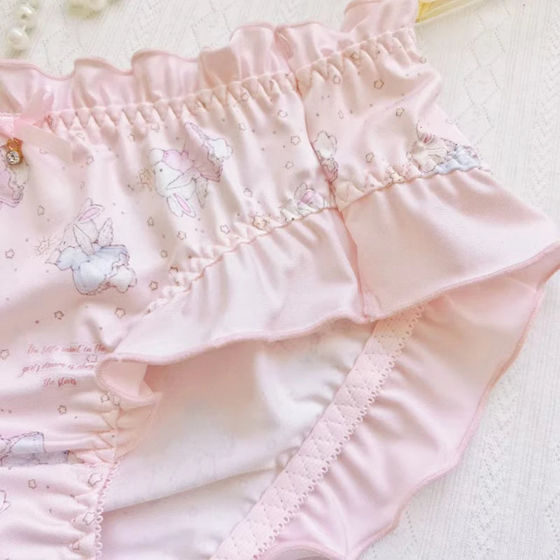 Milk Silk Cute Lovely Sweety Cartoon Women Panties Princess Style Lolita Ruffle Breathable Low Waist Underwear High Elasticity