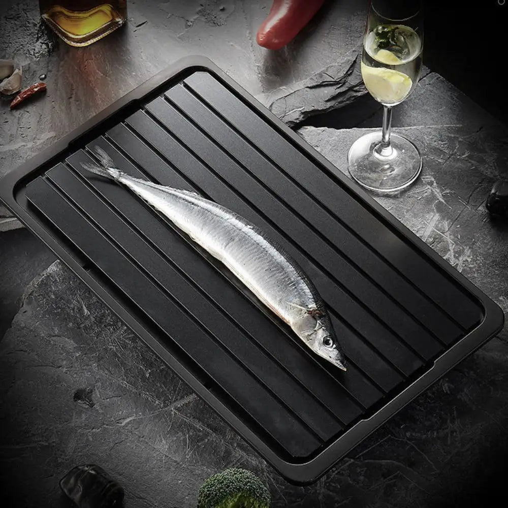 Household Aluminum Fast Defrosting Tray Rectangular With Water Storage Box Thawing Plate Black Meat Thaw Frozen Board Beef