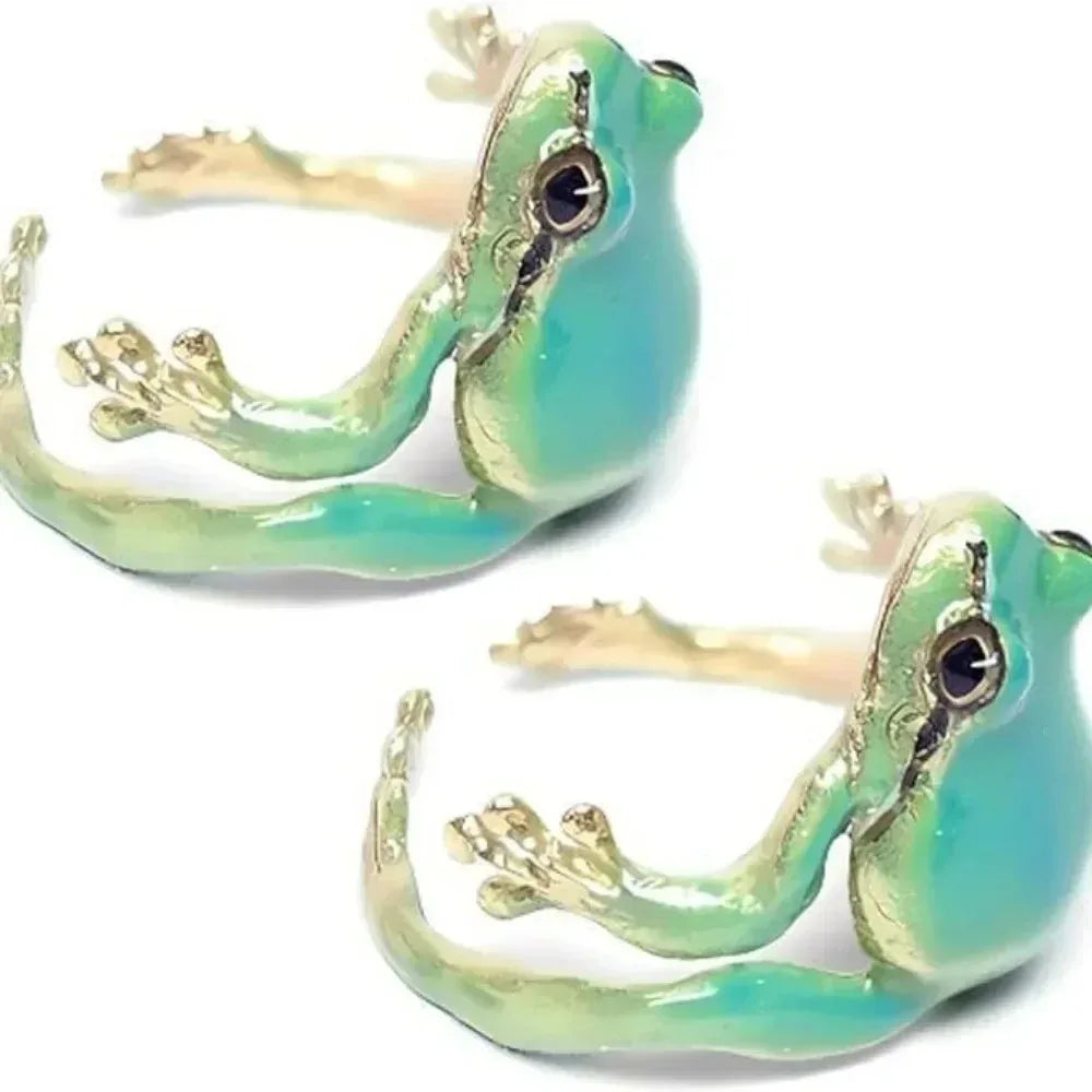 Mini Green Tree Frog Ring Frog Open Rings for Women Men Metal Cute Animal Adjustable Finger Ring Jewelry Birthday Party Gift