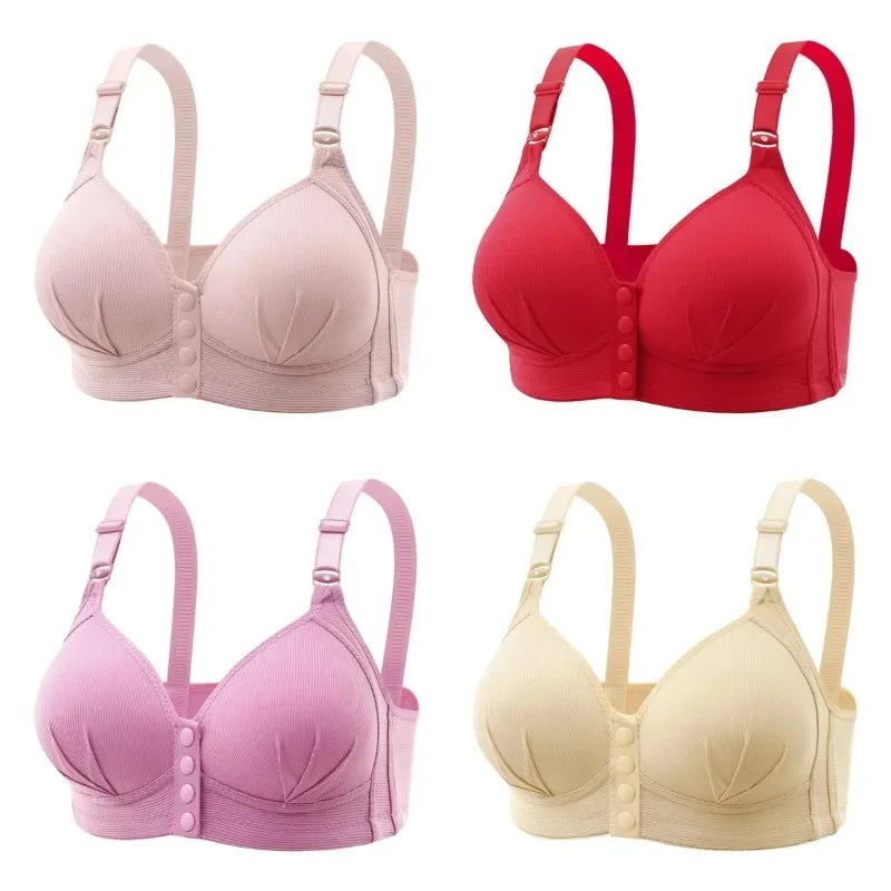 Women's Fashionable Plus Size Seamless Breathable Underwear with Adjustable Front Opening Buckle No Steel Ring Anti Sagging Bra