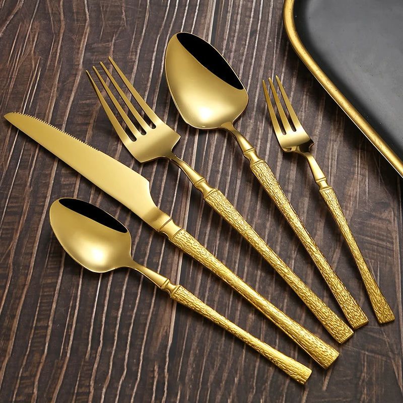 6/30pcs Golden waist knife, fork and spoon stainless steel tableware set dessert fork and spoon steak knife, fork and spoon