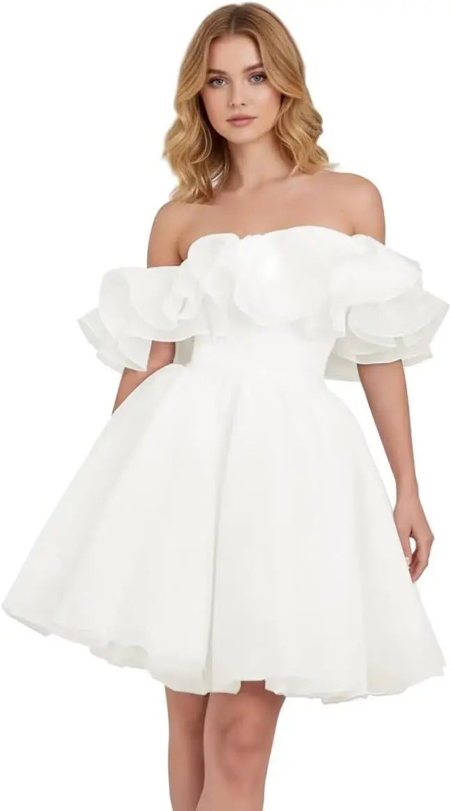 Simple Wedding Dress Party Short Wedding Dresses Off The Shoulder A-line Engagement Dress Mini Bridal Shower Gown 2026
