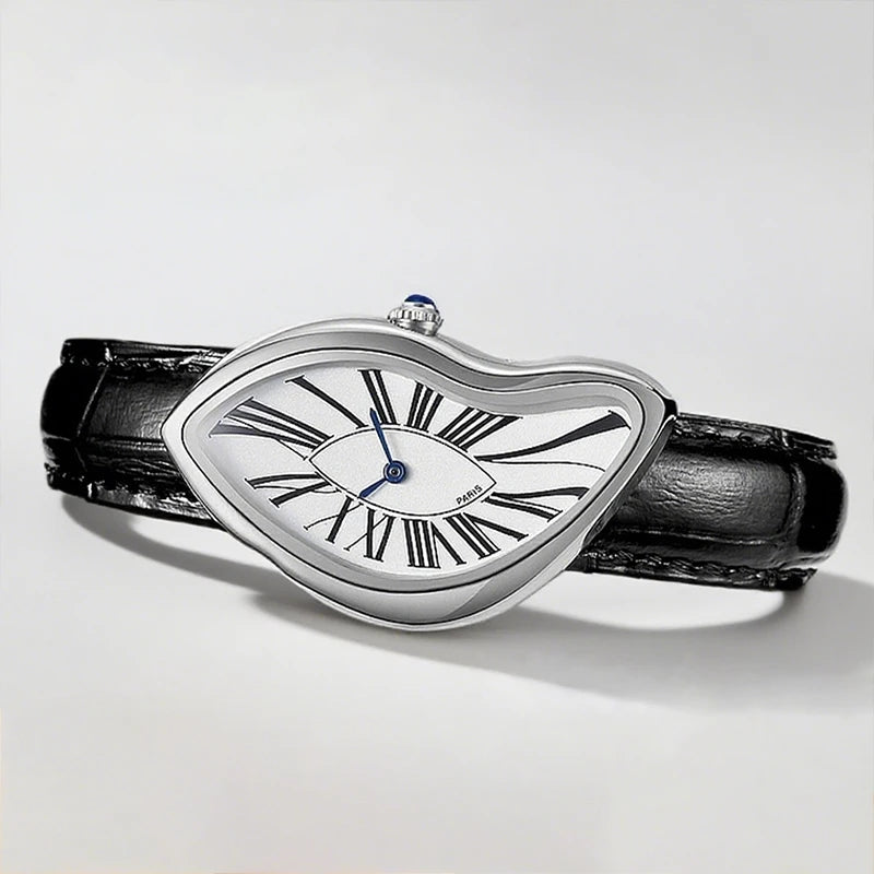 Medieval Retr Watches Alien Watches Melt And Twist Y2k Ladies Men Leather Strap  Advanced Quartz Watch Irregular Case Leather