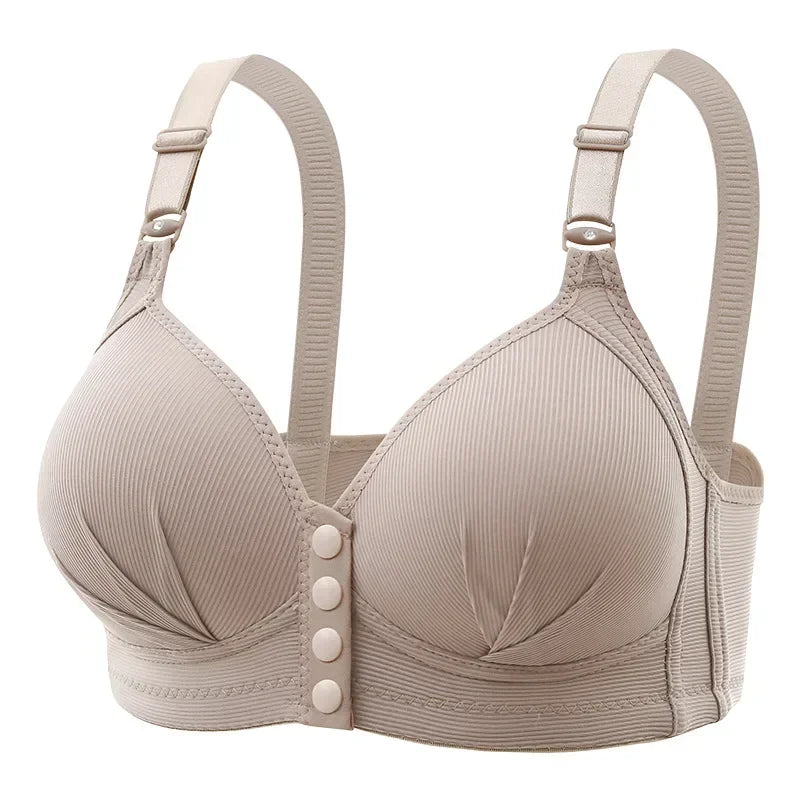 Women's Fashionable Plus Size Seamless Breathable Underwear with Adjustable Front Opening Buckle No Steel Ring Anti Sagging Bra