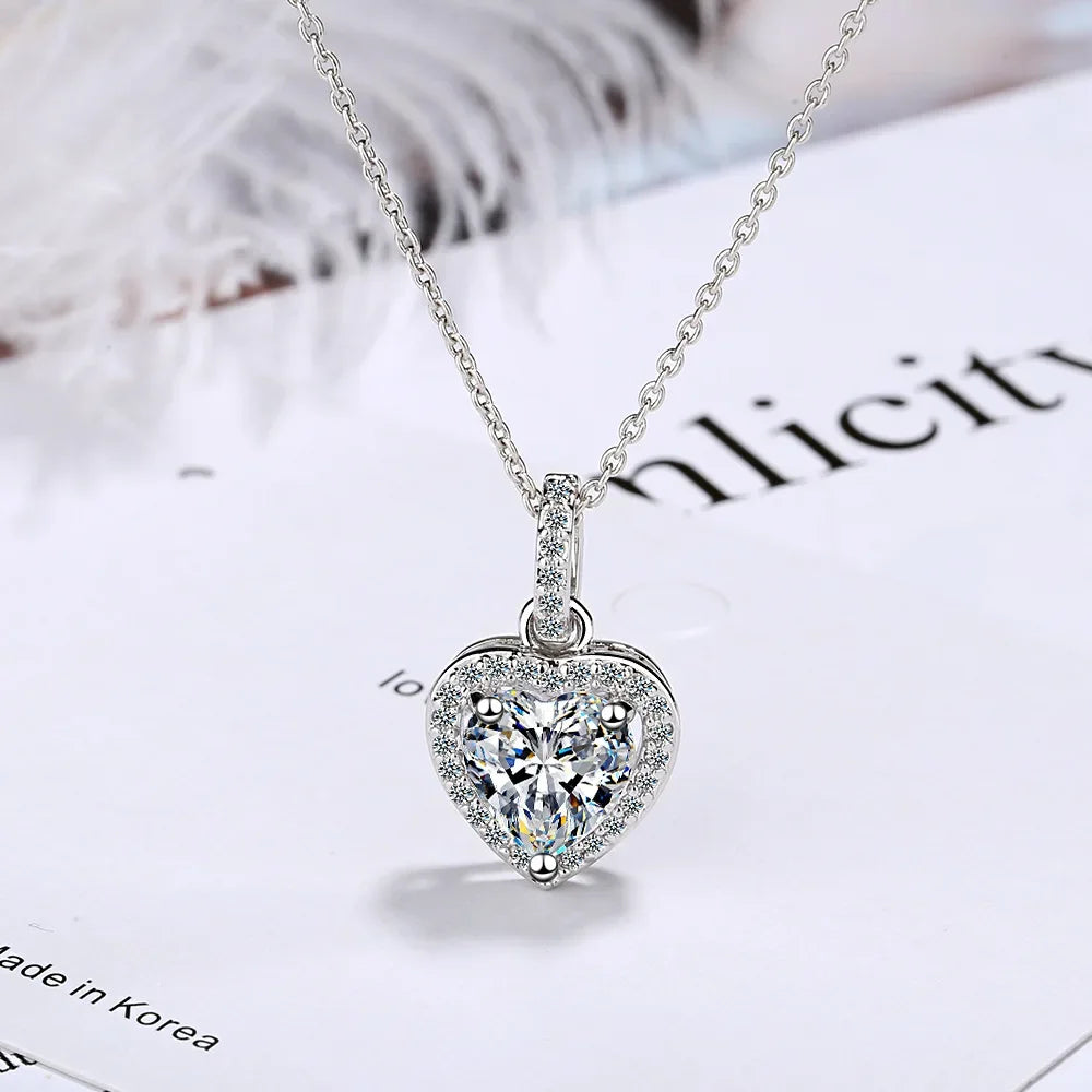 925 Sterling Silver Zircon Heart Pendant Necklace Women Luxury Designer Jewelry Gift Female Jewelry
