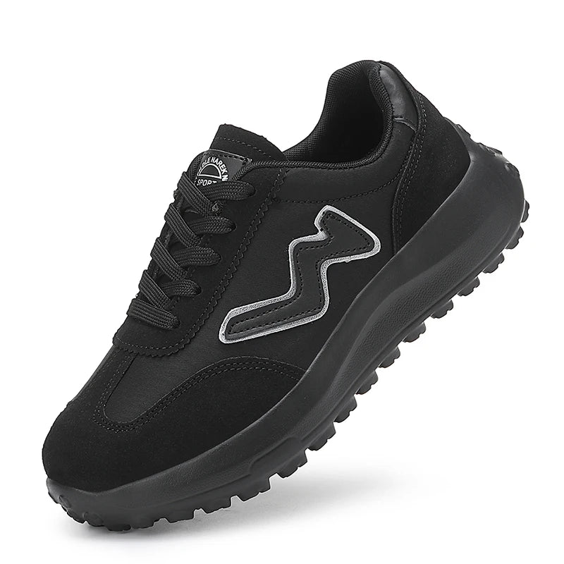 Women's Fashionable Thick-Soled Casual Shoes, Pu Leather Cushioned Soft-Soled Women's Trainers, Women's Flats, Suitable for Walking and Commuting