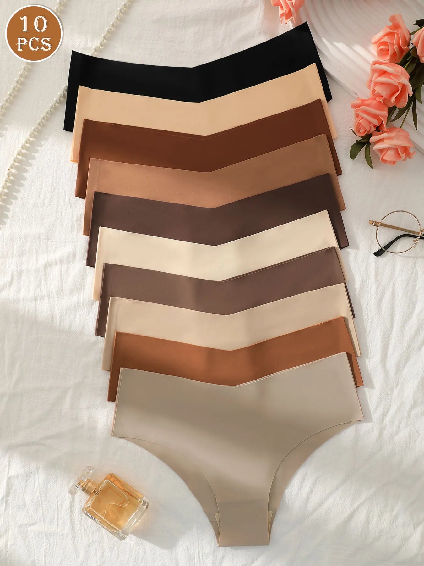 10pcs Women's Seamless Comfortable Solid Color Triangle Panties