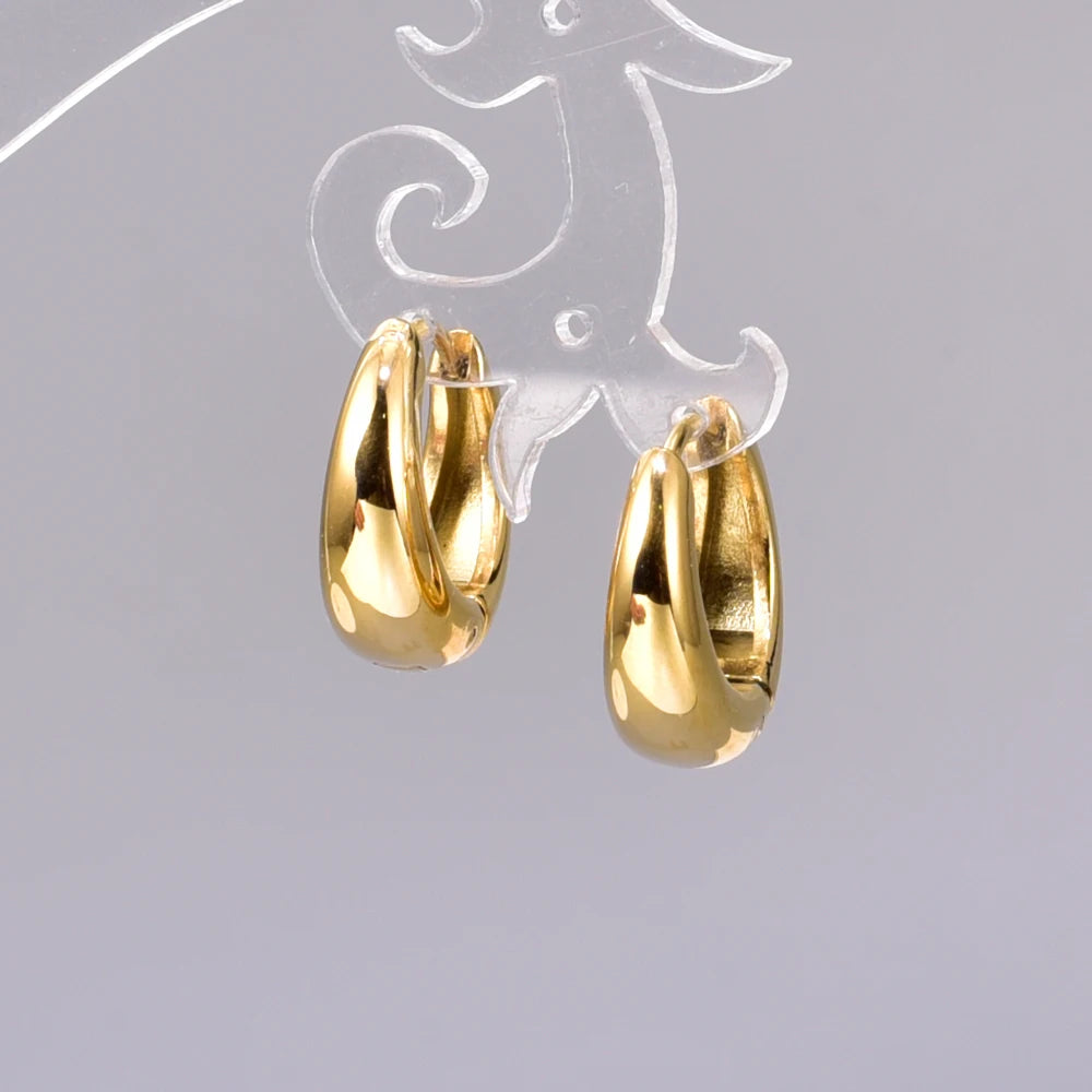E137 European and American minimalist smooth geometric oval retro cool style earrings plated with 18K gold
