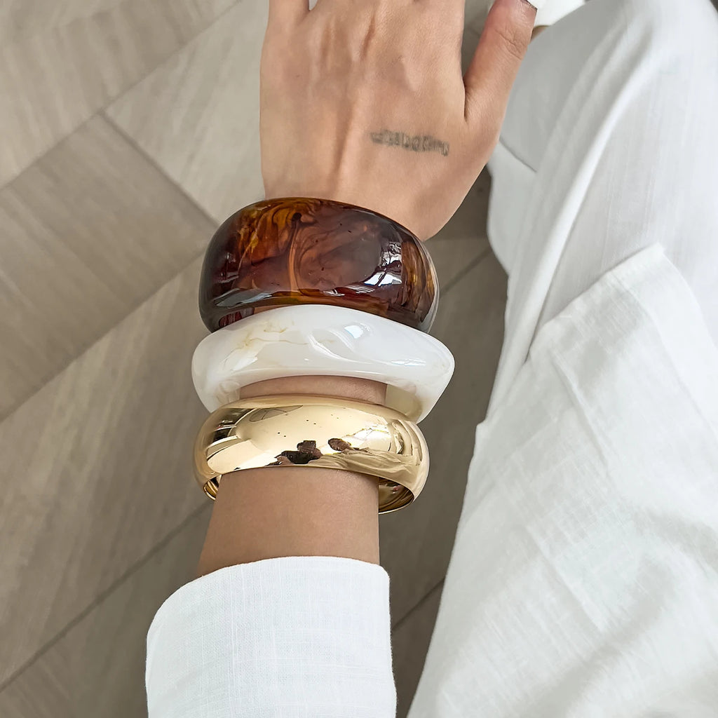 Ingemark 3 Styles Hip Hop Chunky Stacking Resin Bangles for Women Trendy Punk Irregular Geometric Charm Wide Bracelets Jewelry