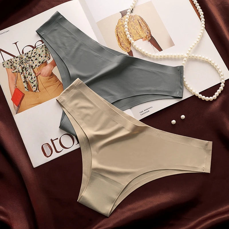 6Pcs/Set Ice Silk Panties Women Seamless Underwear Brazilian Underpants Low Waist G-string Female Solid Color Ultra-thin Briefs