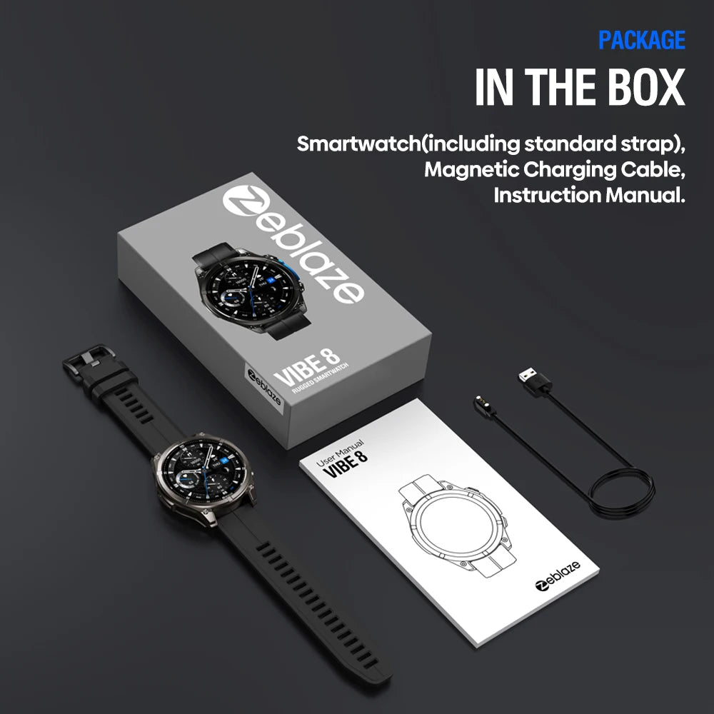 NEW 2025 Zeblaze VIBE 8 Voice Calling 1.43" AMOLED Display Smart Watch Built-in Flashlight Heart Rate Blood Pressure Smart Watch