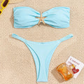 Sexy Bandeau Bikini Set 2026 Women Sky Blue Starfish Ornament Push Up Thong Swimsuit Brazilian Beach Bathing Suit Micro Swimwear