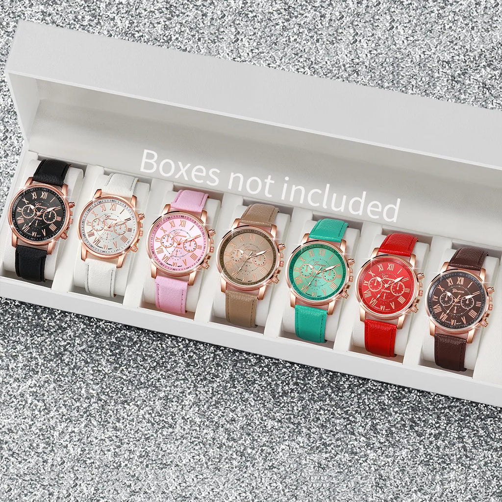 7PCS/Set Women Watches Fashion Quartz Wristwatches Simple Ladies Clock Gift Relogios Feminino（Without Box）