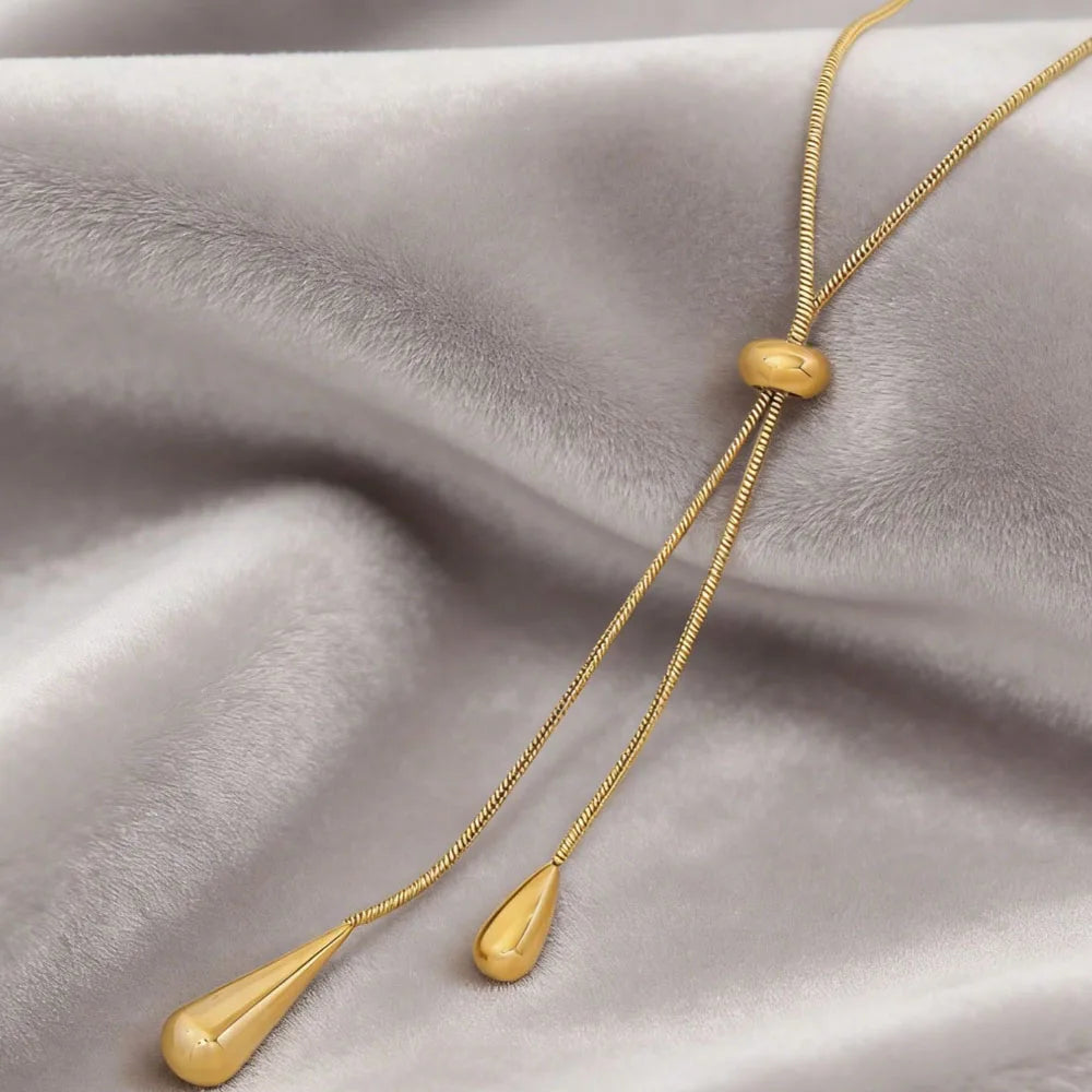 1pc legant Gold Water Drop Lariat Necklace for Women, Adjustable Y-shaped Pendant Necklace,
