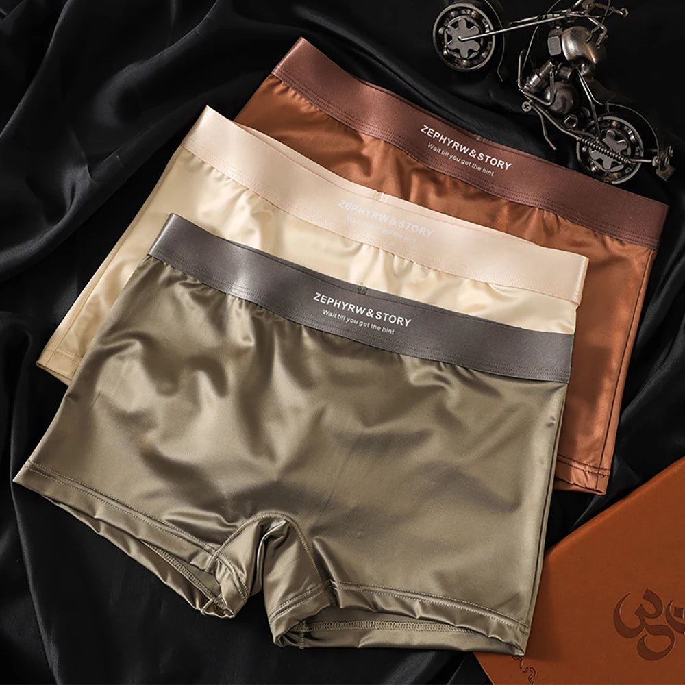 3PCS/Pack Luxury Ice Silk Satin-like Women's Panties 3D Double-layer Breathable Mesh Crotch Underwear Soft Smooth Safety Briefs