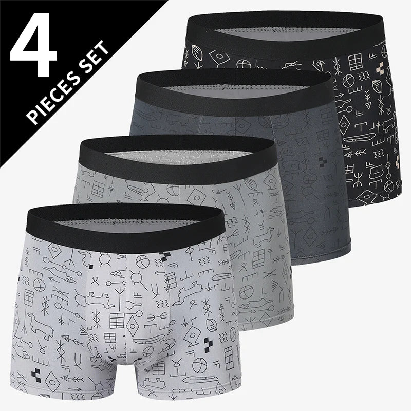 4-piece MEN'S Fashionable and Charming Flower Underwear Comfortable and Breathable Crotch Boxers Teenagers plus Size Underwear.
