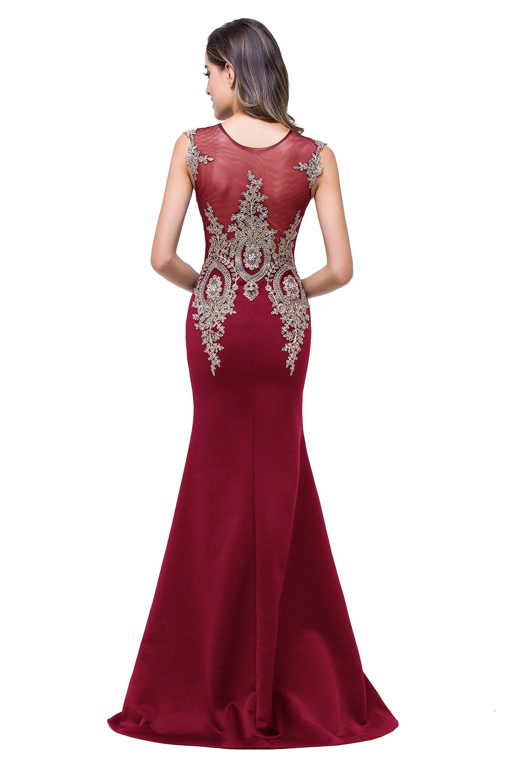 BABYONLINE In Stocks Luxury Beads Mermaid Evening Dresses Royal Blue Appliques Sheer Bodice Prom Party Dresses Robe de Soiree