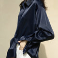 2026 Elegant Satin Loose Women Shirt Spring Turn-down Collar Ladies Blouse Autumn Vintage Casual Button Silk Tops