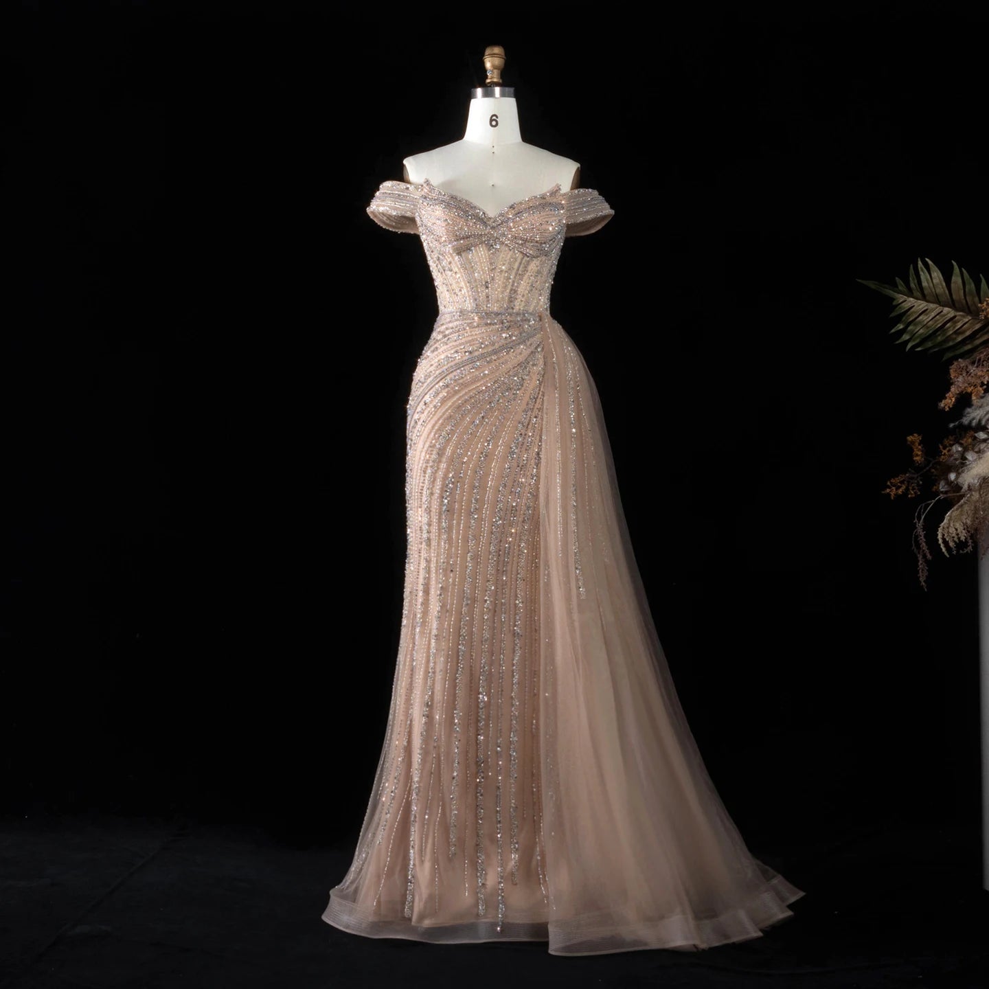 Sharon Said Luxury Evening Dress Mermaid Off Shoulder Beaded Sideskirt Women's Formal Wedding Party Gowns SS005 Customized