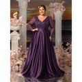 Plus-size sequined satin mother's evening dresses with overlapping neckline, elegant and formal long dress, 2026.