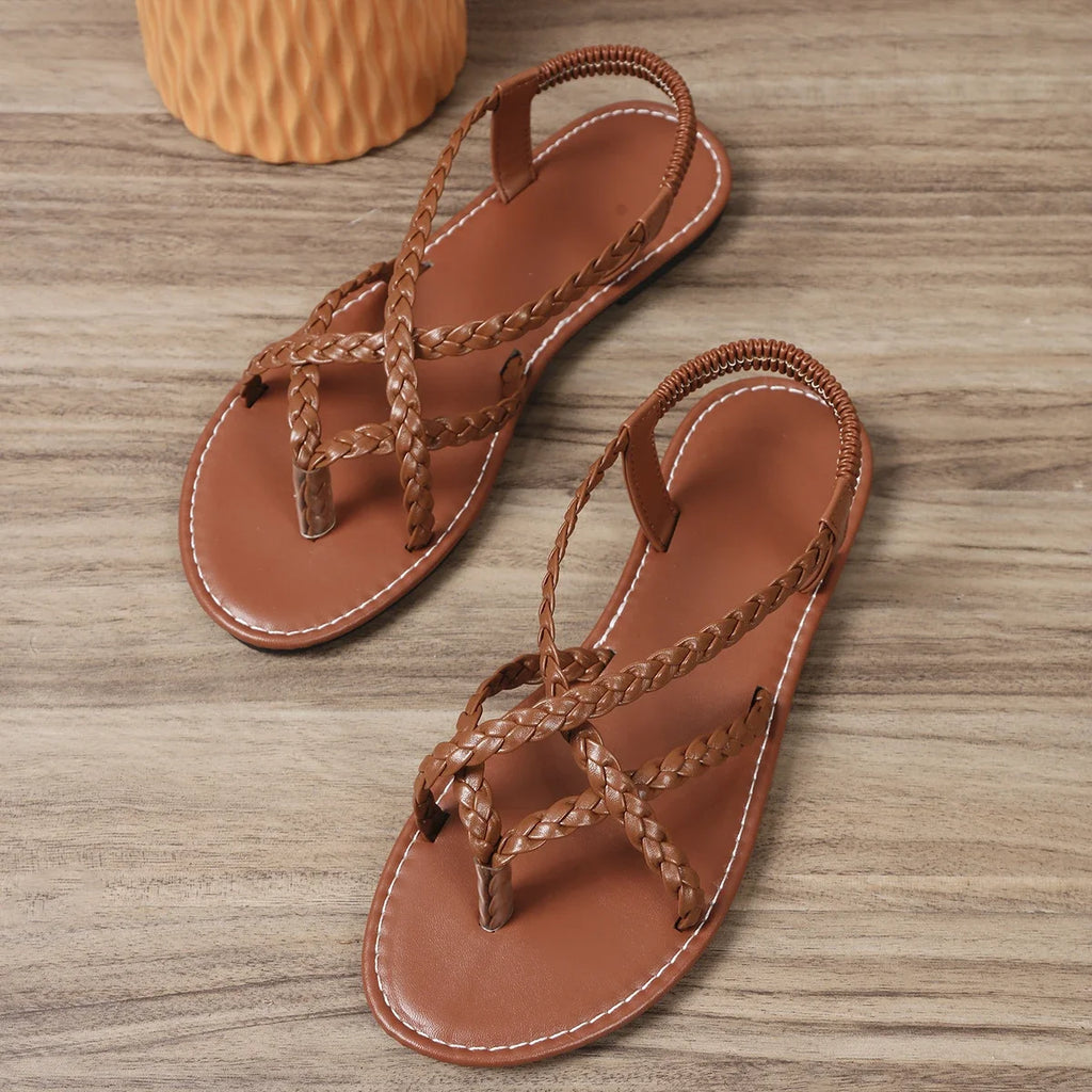 Women Beach Woven Hollow Sandals Women Flats Casual Clip Toe Sandals Summer 2024 New Fashion Walking Zapatos Dress Femme Slides