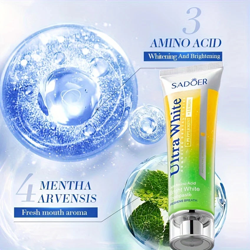 Lemon Mint Whitening Toothpaste Cleaning Teetch, Peppermint And Lemon Brightening Teeth Toothpaste Fresh Breath 100g