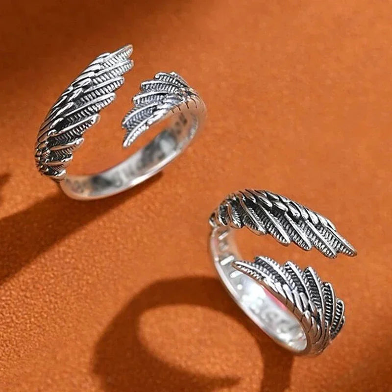 Angel Demon Wings Creative Ring Sterling Retro Adjustable for Men Women Silver-colored jewelry suitable for daily wear