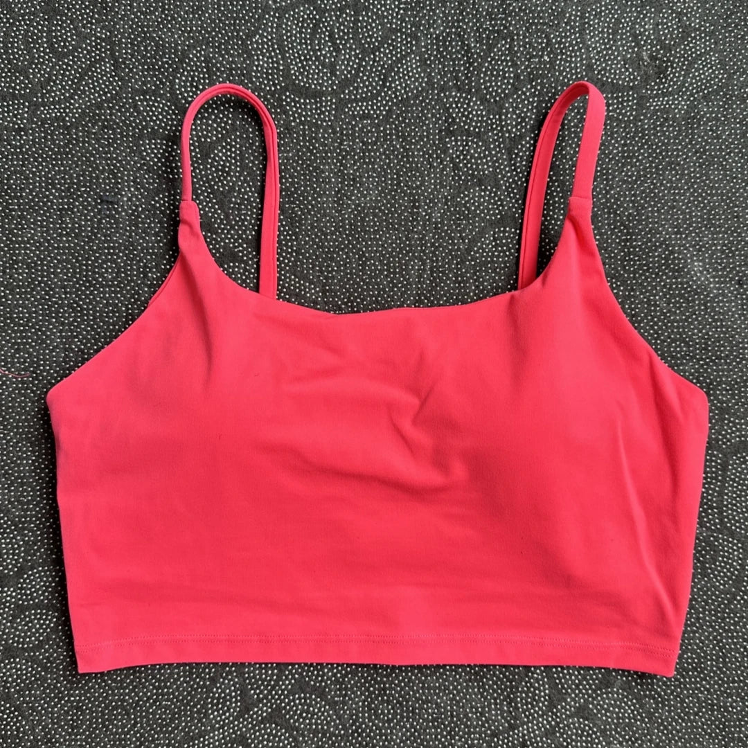 Solid Color Tight Fitness Women Sport Bra Spaghetti Strap Gym Yoga Bra Athletic Underwear Soft Top Workout Train With Chest Pad