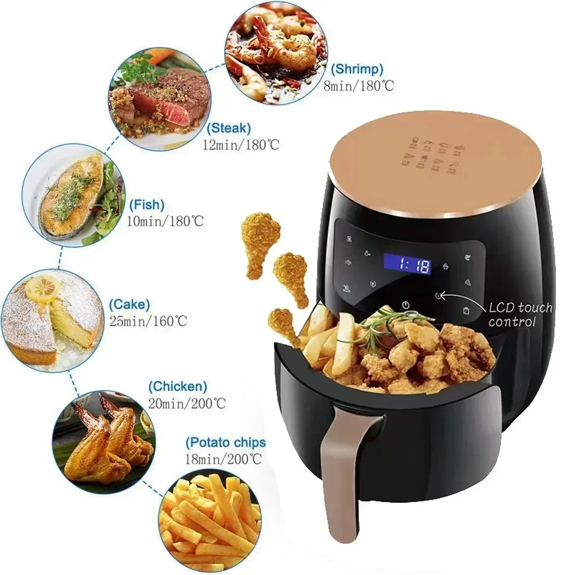 6L Air Fryer Multi-functional Intelligent Touch Screen Oven Large Capacity Electro Mechanical  Deep Fryer for Home  Airfryer 66