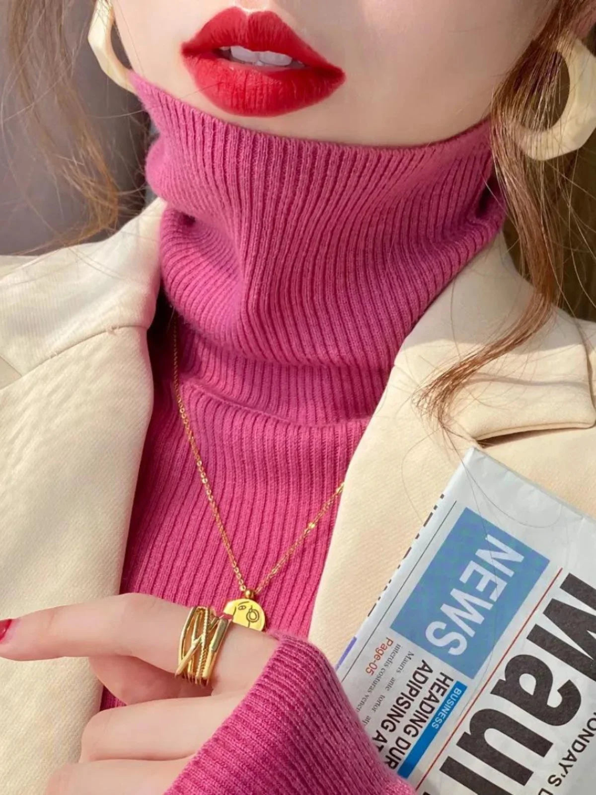 2026 Casual Slim Knitted Pullover Autumn Winter Thick Turtleneck Sweater Base Sweater Korean Style Simple Base Layer Warm Tops
