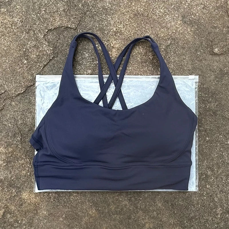 Women Sports Bra Sexy Criss Cross Straps Back High Support Impact Yoga Underwear Running Fitness Gym Padded Bralette