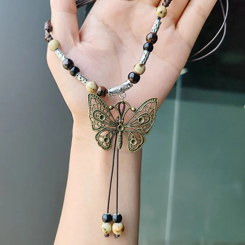 Vintage Handmade Butterfly Ceramic Necklace For Women Ethnic China-Chic Ancient Style Collar Chain Necklace Vacation Accessories