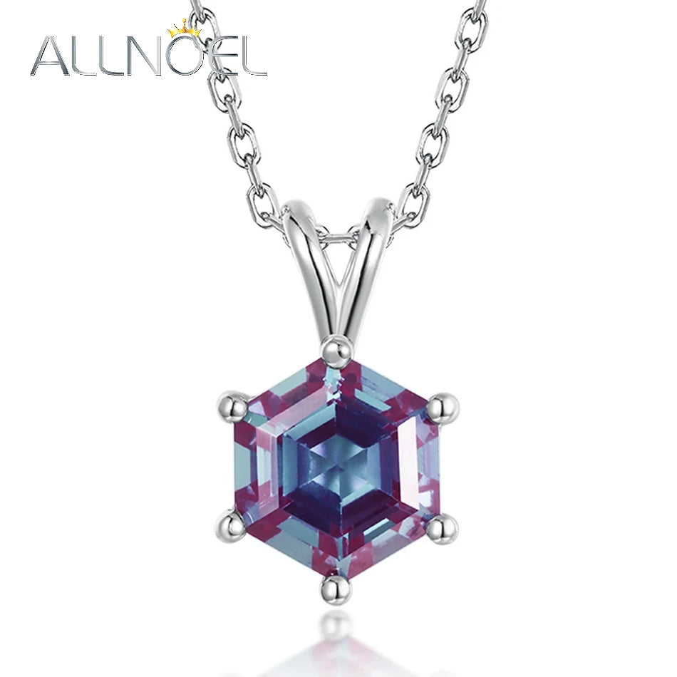 ALLNOEL Hexagon 2CT Lab Created Alexandrite 7*7mm 925 Silver Pendant Necklace For Woman Color Changing June Birthstone Wholesale
