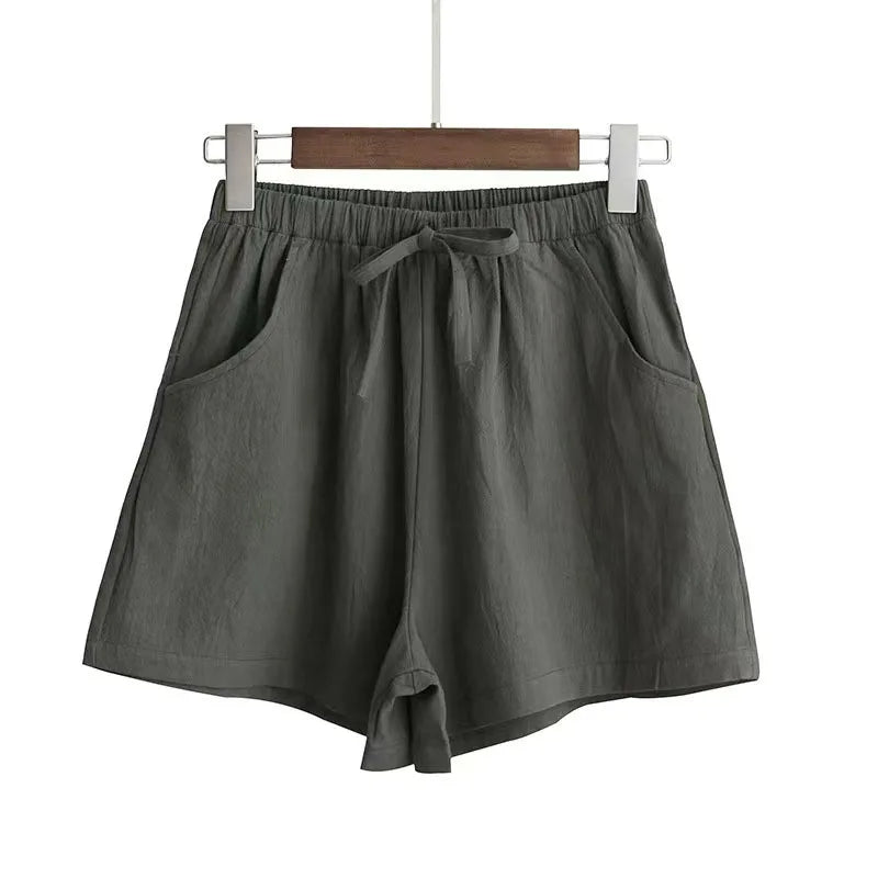 Women Cotton Linen Shorts 2026 New Summer High Waist Casual Sports Shorts Female Solid Color Pocket Loose Beach Hot Short Pants